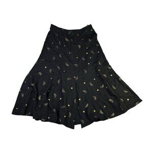 Vintage 90s Essay Black Metallic Gold Celestial Planet Star Print Long Skirt 16